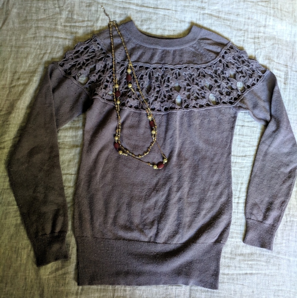Lux crochet & pointelle peek-a-boo sweater